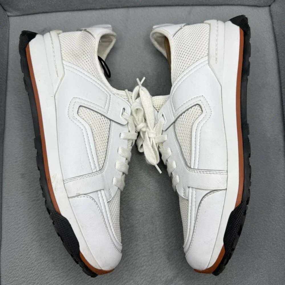 Ermenegildo Zegna Siracusa Men's US 11 White Leather Mesh Sneakers Made in Italy